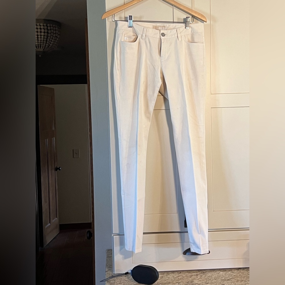 Michael Kors straight leg winter white 5 pocket pant, back pocket zipper, sz 2